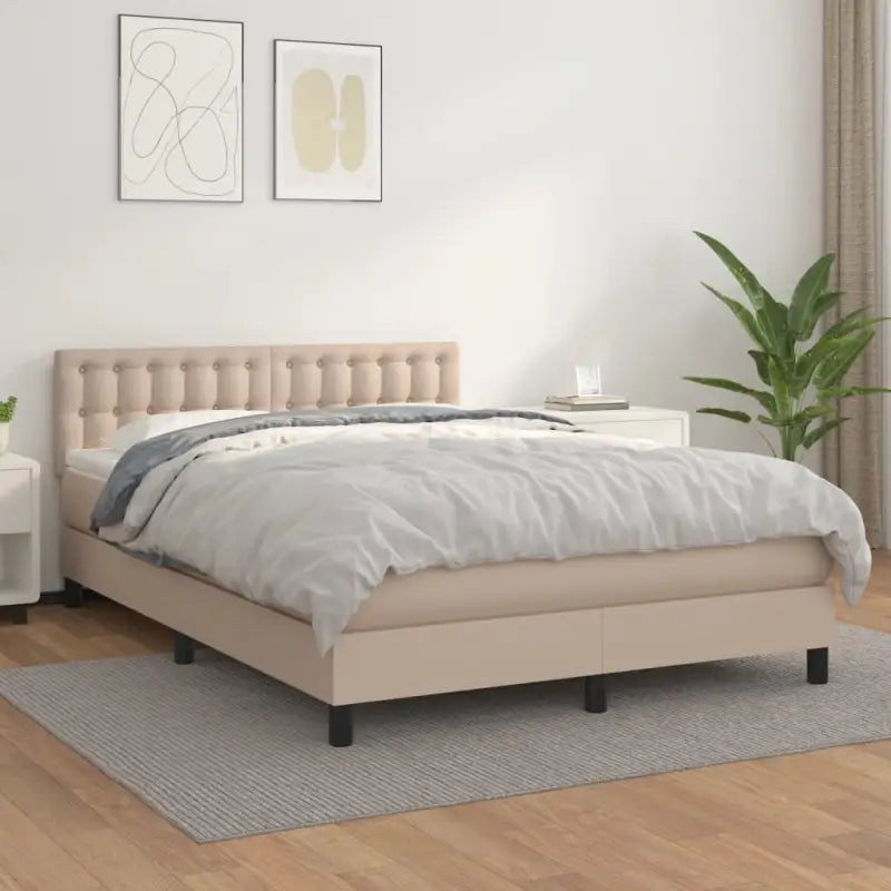 Boxspringbed met grijs materiaal en schuim afmetingen voor optimale rust - Cappuccino / 140 x 200 cm / knoppwn - Bedden