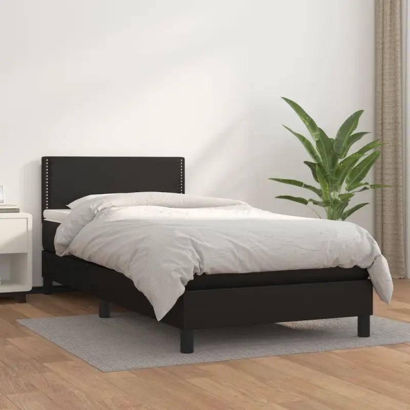 Boxspringbed met grijs materiaal en schuim afmetingen voor optimale rust - Zwart / 90 x 190 cm / Effen met spijkers