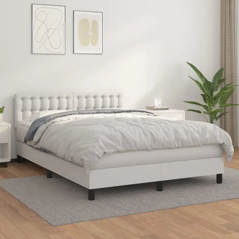 Boxspringbed met grijs materiaal en schuim afmetingen voor optimale rust - Wit / 140 x 200 cm / knoppwn - Bedden &