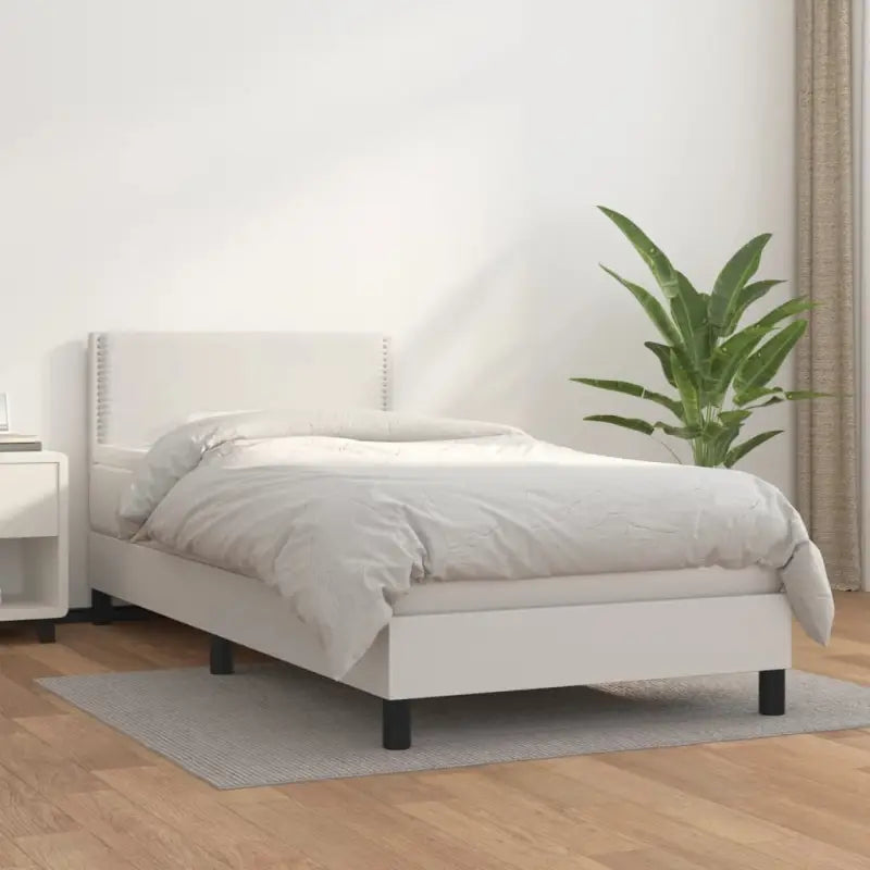 Boxspringbed met grijs materiaal en schuim afmetingen voor optimale rust - Wit / 90 x 200 cm / Effen met spijkers