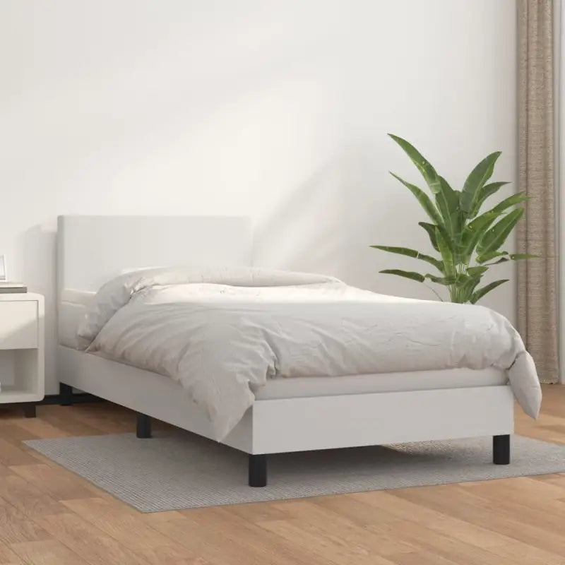 Boxspringbed met grijs materiaal en schuim afmetingen voor optimale rust - Wit / 80 x 200 cm / Effen ontwerp - Bedden &