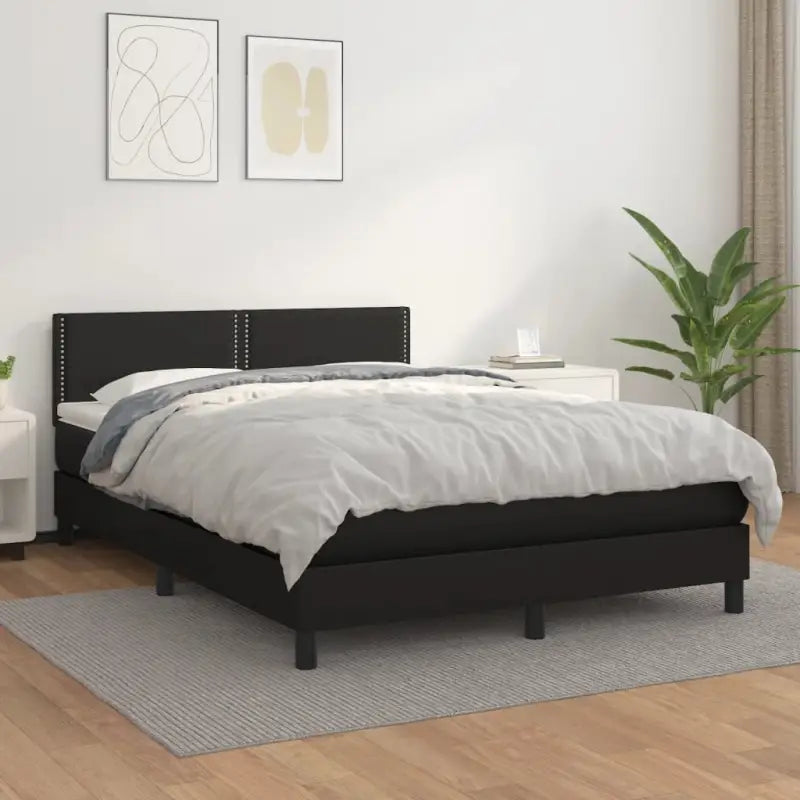 Boxspringbed met grijs materiaal en schuim afmetingen voor optimale rust - Zwart / 140 x 200 cm / Effen met spijkers