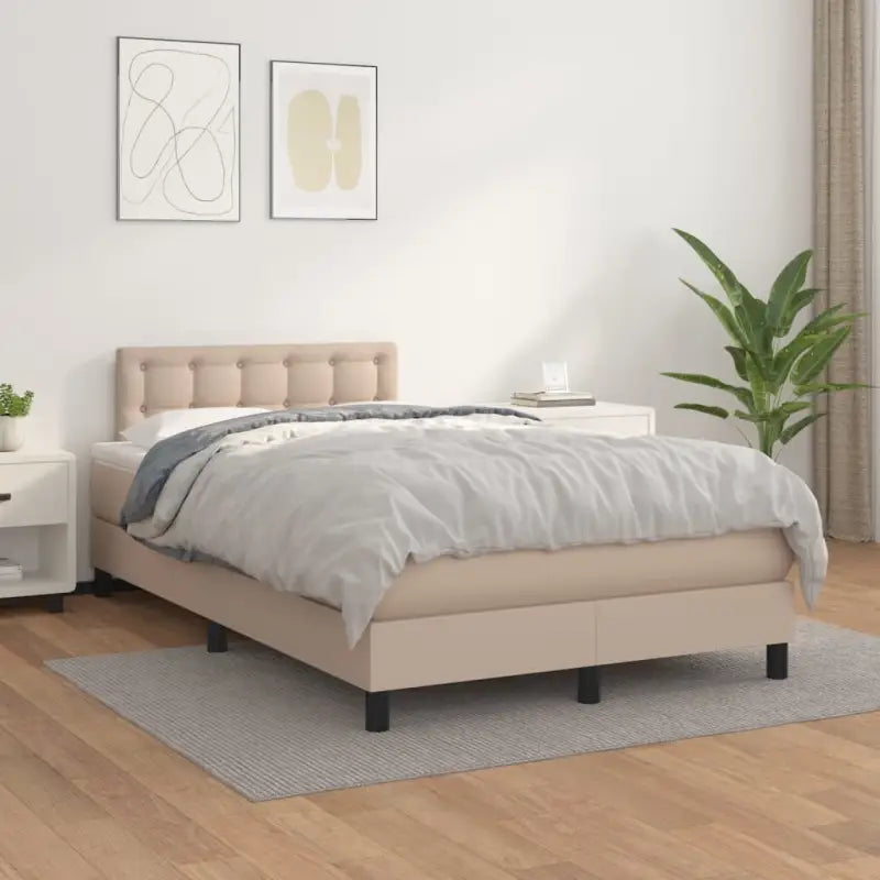 Boxspringbed met grijs materiaal en schuim afmetingen voor optimale rust - Cappuccino / 120 x 200 cm / knoppwn - Bedden