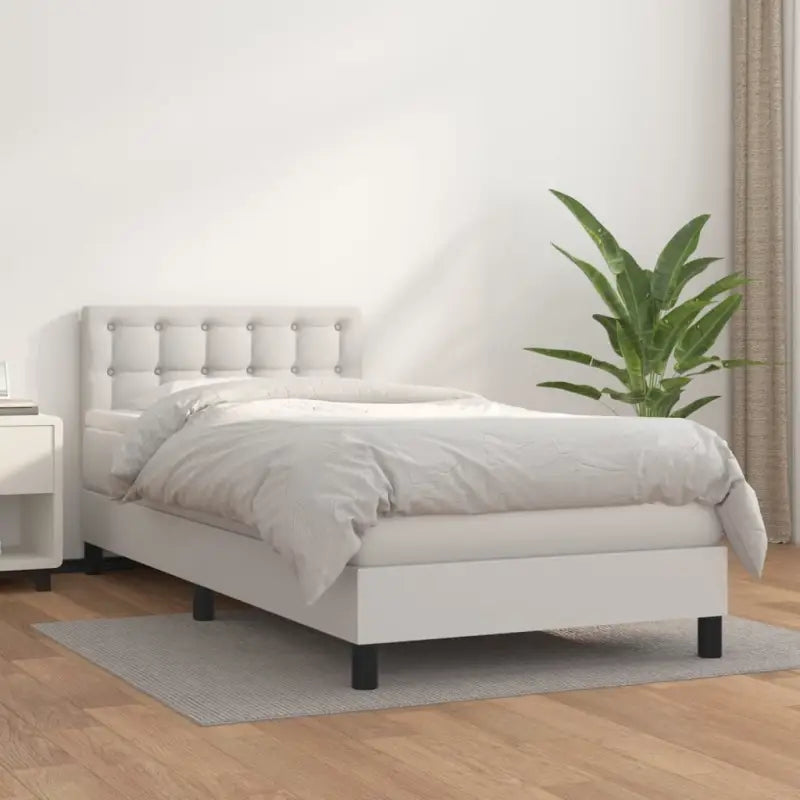 Boxspringbed met grijs materiaal en schuim afmetingen voor optimale rust - Wit / 100 x 200 cm / knoppwn - Bedden &