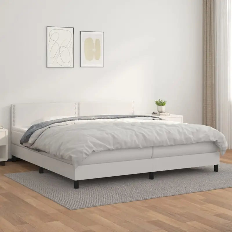Boxspringbed met grijs materiaal en schuim afmetingen voor optimale rust - Wit / 200 x 200 cm / Effen met spijkers