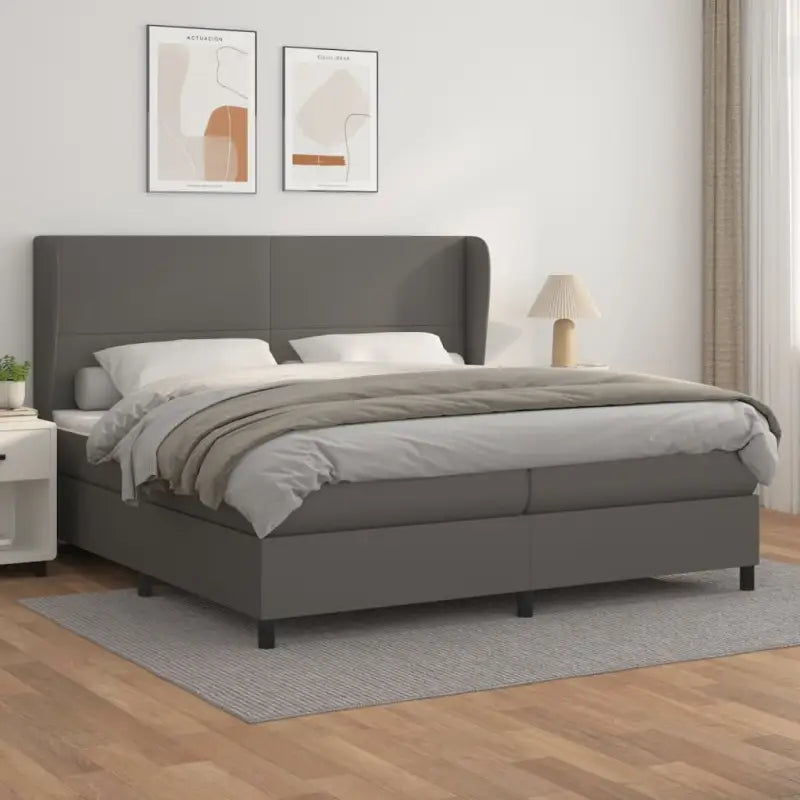 Boxspringbed met hoogwaardig kunstleer en comfortabele schuim afmetingen - Grijs / 200 x 200 cm / Effen ontwerp