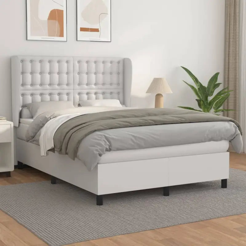 Boxspringbed met hoogwaardig kunstleer en comfortabele schuim afmetingen - Wit / 140 x 200 cm / knoppwn - Bedden &