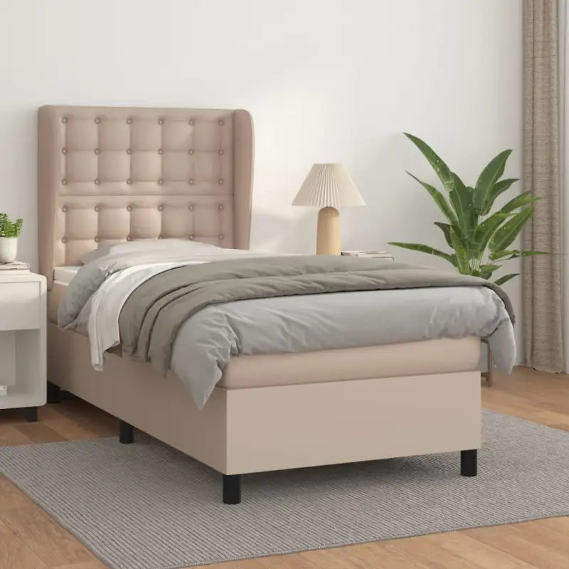 Boxspringbed met hoogwaardig kunstleer en comfortabele schuim afmetingen - Cappuccino / 100 x 200 cm / knoppwn - Bedden