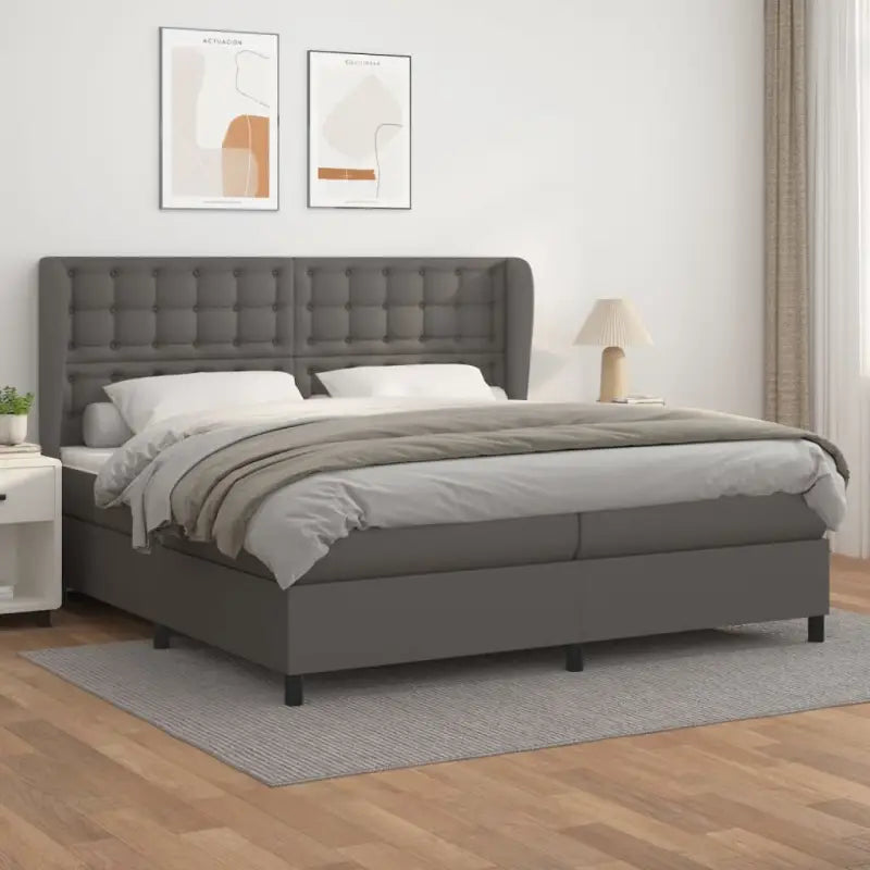 Boxspringbed met hoogwaardig kunstleer en comfortabele schuim afmetingen - Grijs / 200 x 200 cm / knoppwn - Bedden &