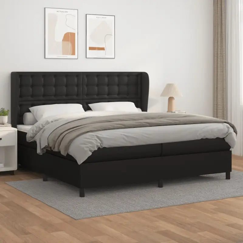 Boxspringbed met hoogwaardig kunstleer en comfortabele schuim afmetingen - Zwart / 200 x 200 cm / knoppwn - Bedden &