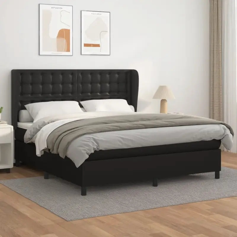 Boxspringbed met hoogwaardig kunstleer en comfortabele schuim afmetingen - Zwart / 160 x 200 cm / knoppwn - Bedden &