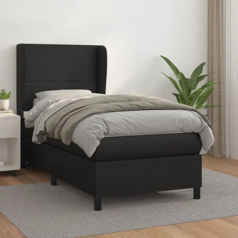Boxspringbed met hoogwaardig kunstleer en comfortabele schuim afmetingen - Zwart / 90 x 190 cm / Effen ontwerp - Bedden