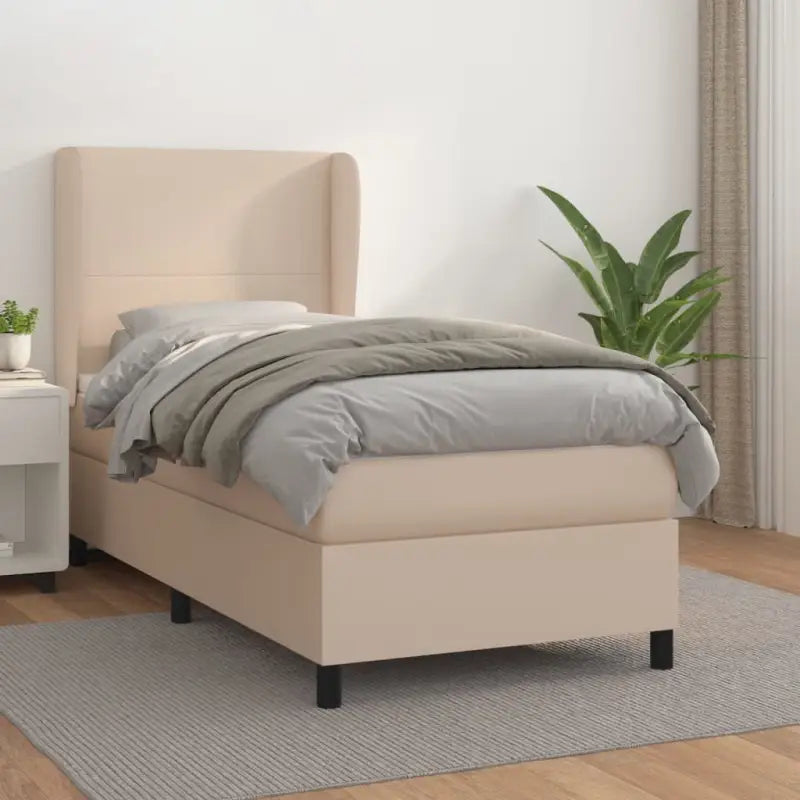 Boxspringbed met hoogwaardig kunstleer en comfortabele schuim afmetingen - Cappuccino / 90 x 190 cm / Effen ontwerp