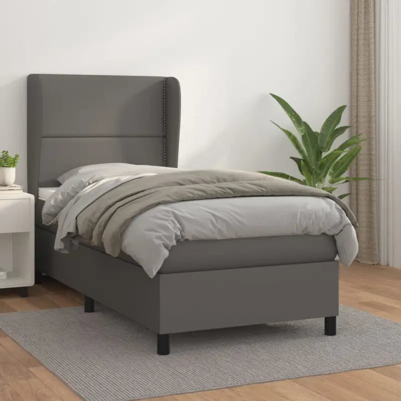 Boxspringbed met hoogwaardig kunstleer en comfortabele schuim afmetingen - Grijs / 100 x 200 cm / Effen met spijkers