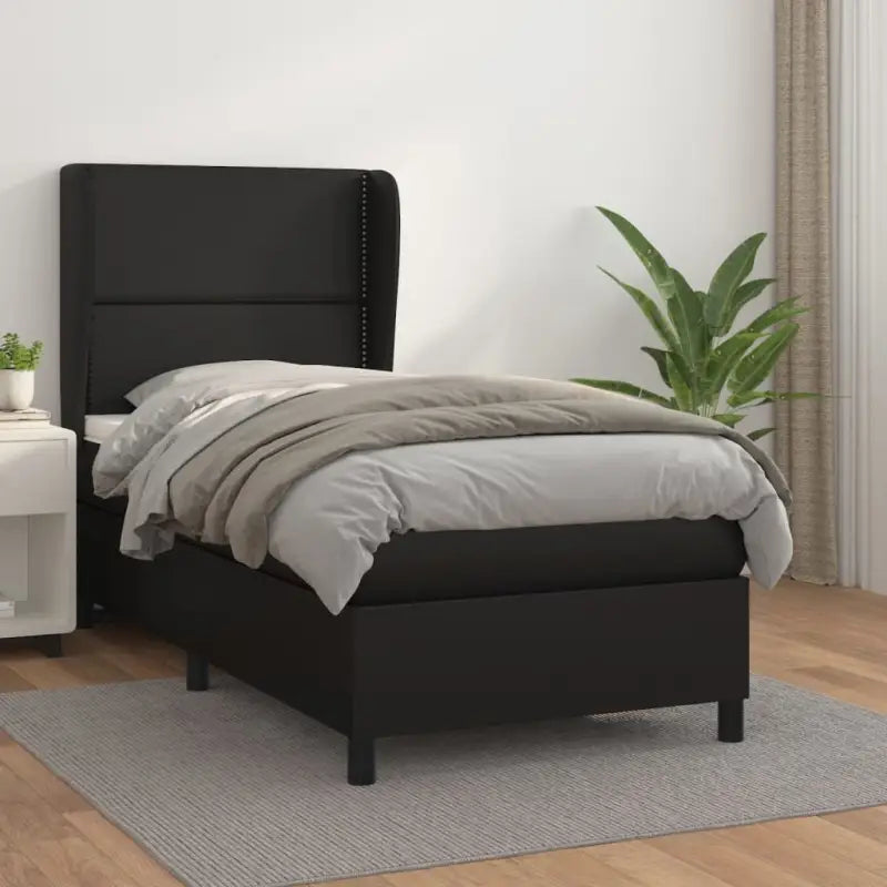 Boxspringbed met hoogwaardig kunstleer en comfortabele schuim afmetingen - Zwart / 80 x 200 cm / Effen met spijkers