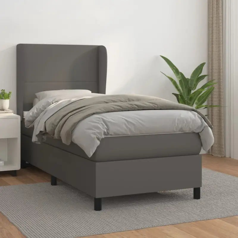 Boxspringbed met hoogwaardig kunstleer en comfortabele schuim afmetingen - Grijs / 90 x 190 cm / Effen ontwerp - Bedden