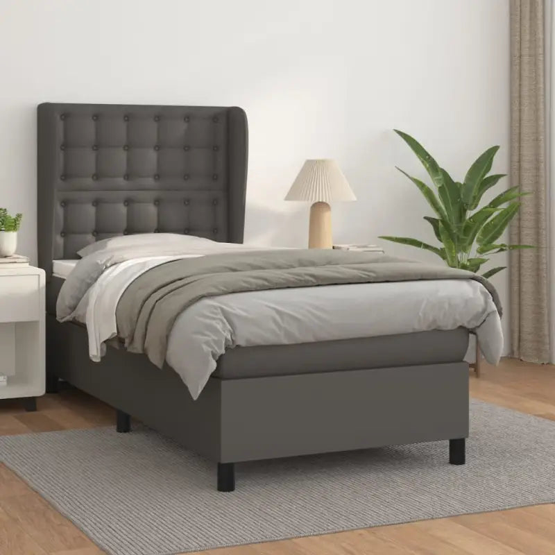 Boxspringbed met hoogwaardig kunstleer en comfortabele schuim afmetingen - Grijs / 90 x 200 cm / knoppwn - Bedden &