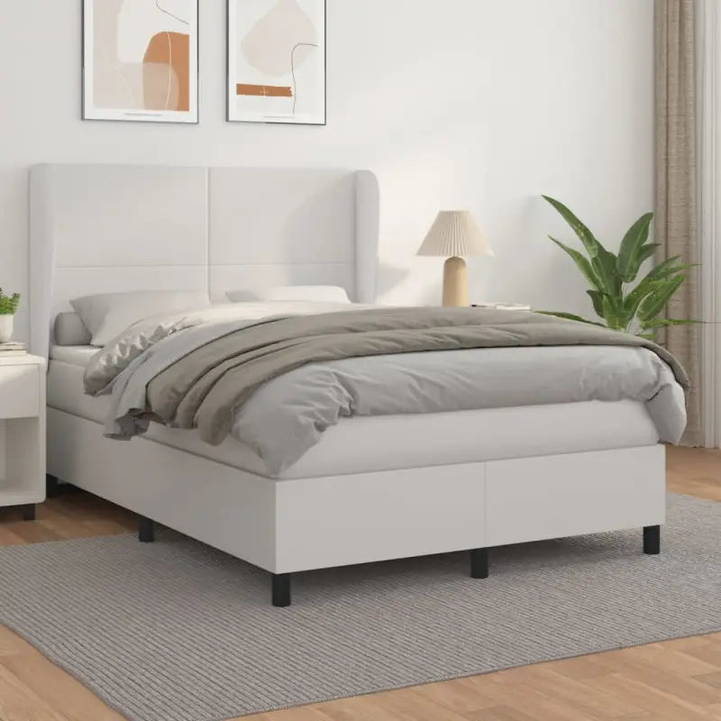 Boxspringbed met hoogwaardig kunstleer en comfortabele schuim afmetingen - Wit / 140 x 200 cm / Effen ontwerp - Bedden