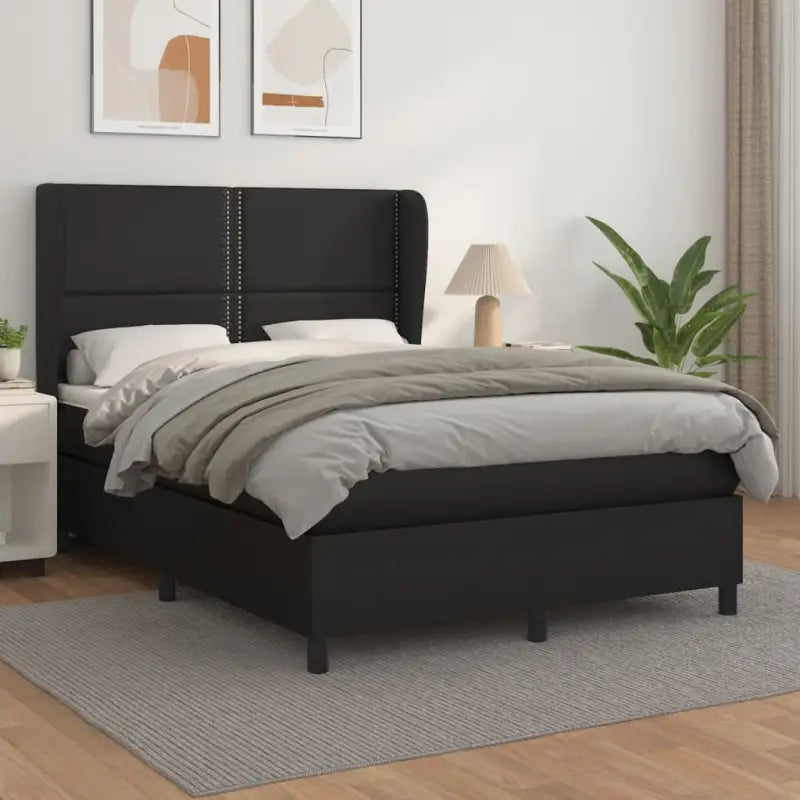 Boxspringbed met hoogwaardig kunstleer en comfortabele schuim afmetingen - Zwart / 140 x 200 cm / Effen met spijkers