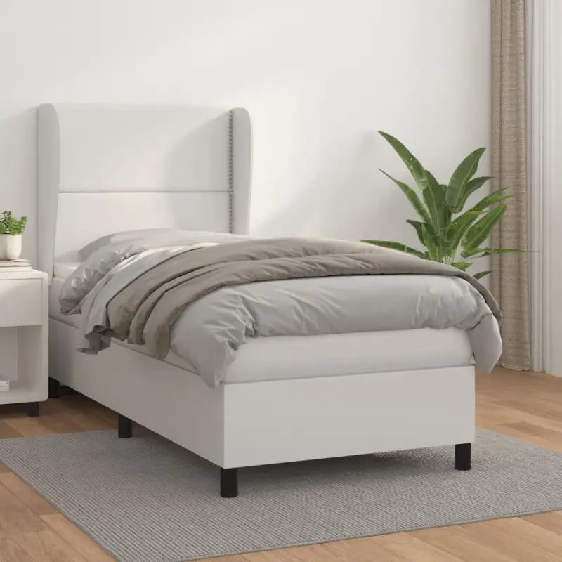 Boxspringbed met hoogwaardig kunstleer en comfortabele schuim afmetingen - Wit / 80 x 200 cm / Effen met spijkers