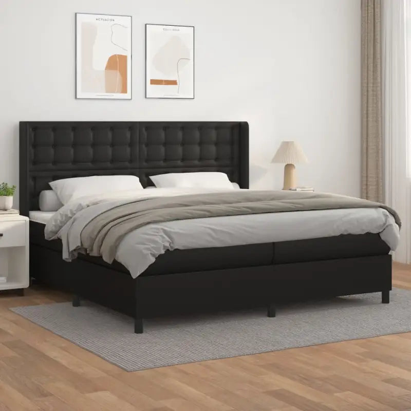 Boxspringbed met hoogwaardig kunstleer en wit materiaal voor rustslaap - Zwart / 200 x 200 cm / knoppwn - Bedden &