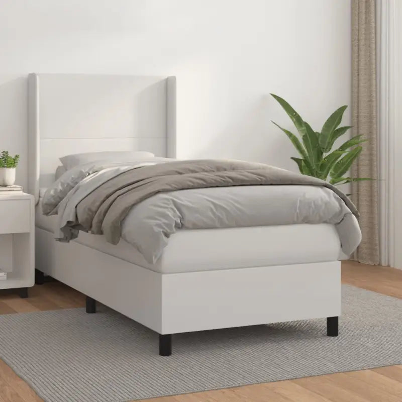 Boxspringbed met hoogwaardig kunstleer en wit materiaal voor rustslaap - Wit / 100 x 200 cm / Effen ontwerp - Bedden &