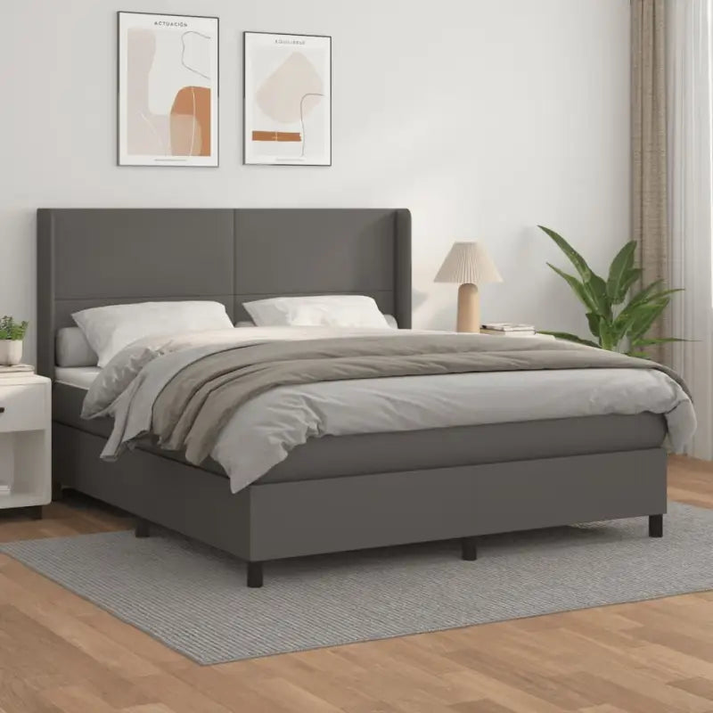 Boxspringbed met hoogwaardig kunstleer en wit materiaal voor rustslaap - Grijs / 180 x 200 cm / Effen ontwerp - Bedden