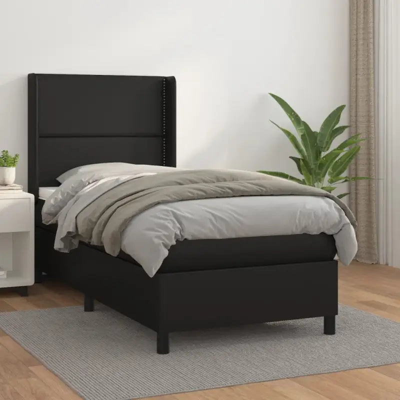Boxspringbed met hoogwaardig kunstleer en wit materiaal voor rustslaap - Zwart / 90 x 200 cm / Effen met spijkers