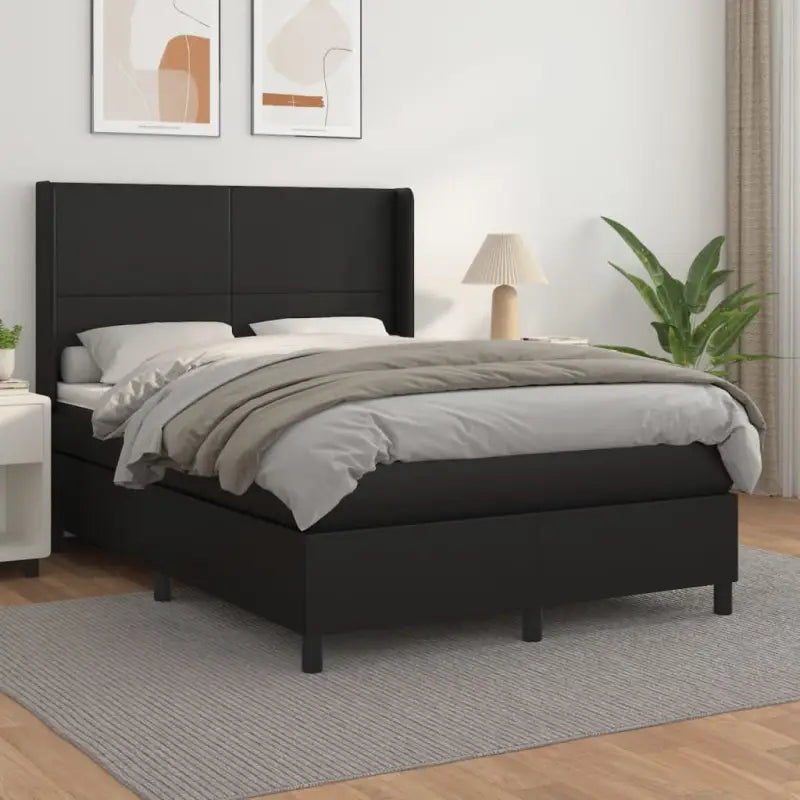 Boxspringbed met hoogwaardig kunstleer en wit materiaal voor rustslaap - Zwart / 140 x 200 cm / Effen ontwerp - Bedden