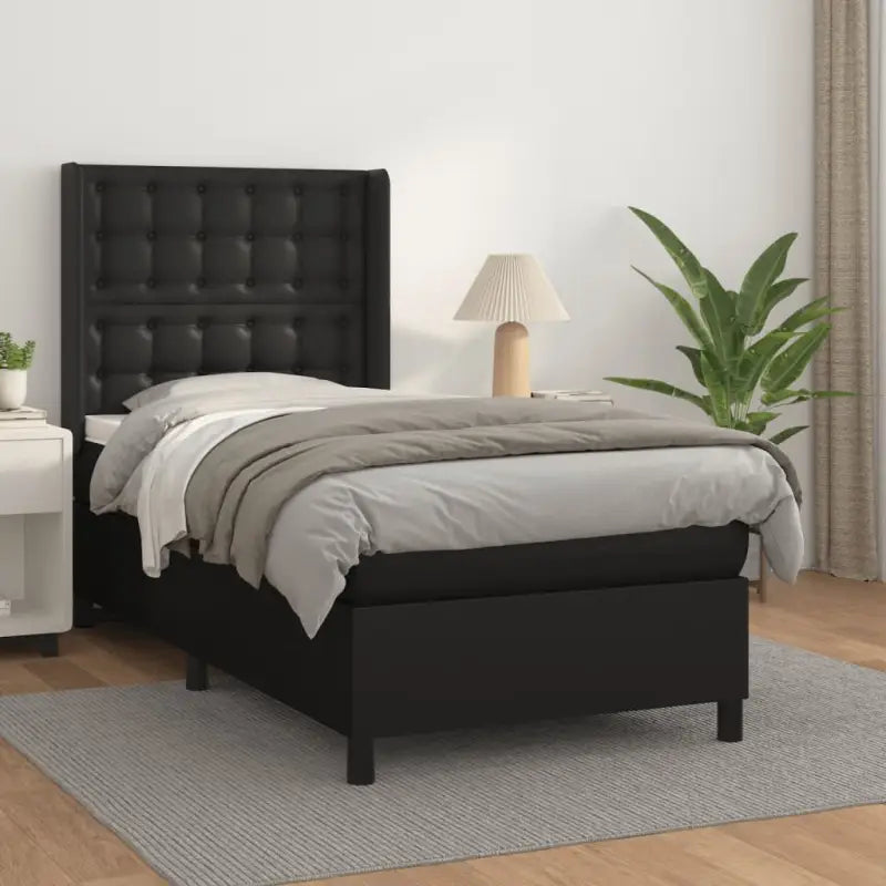Boxspringbed met hoogwaardig kunstleer en wit materiaal voor rustslaap - Zwart / 100 x 200 cm / knoppwn - Bedden &