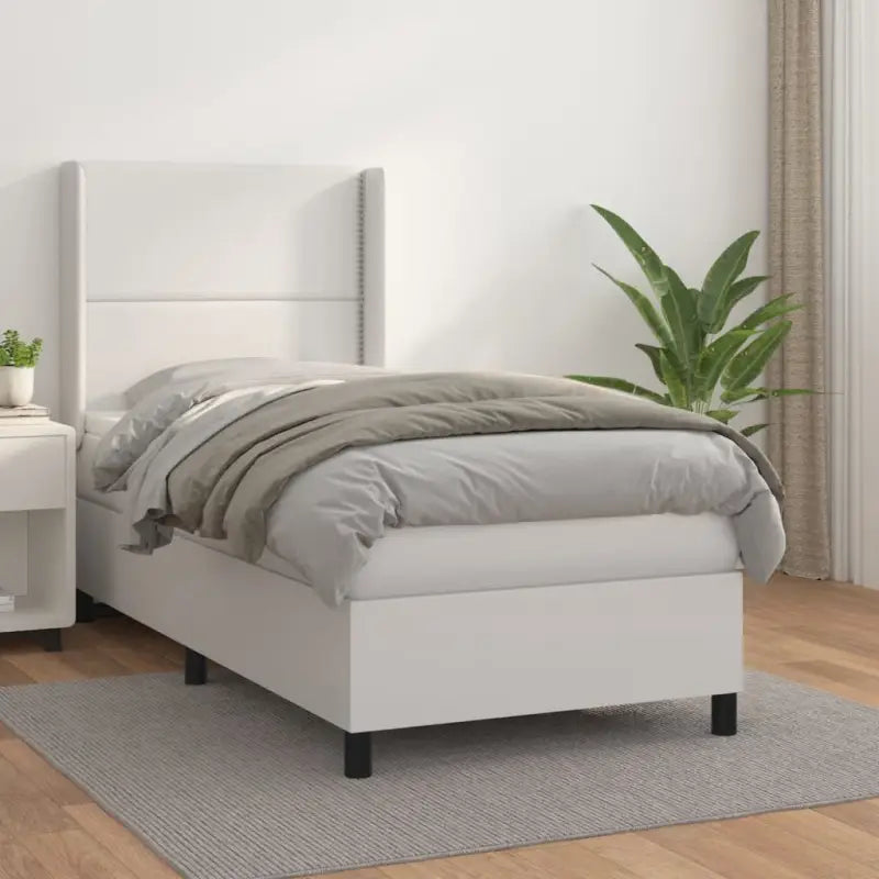 Boxspringbed met hoogwaardig kunstleer en wit materiaal voor rustslaap - Wit / 90 x 200 cm / Effen met spijkers