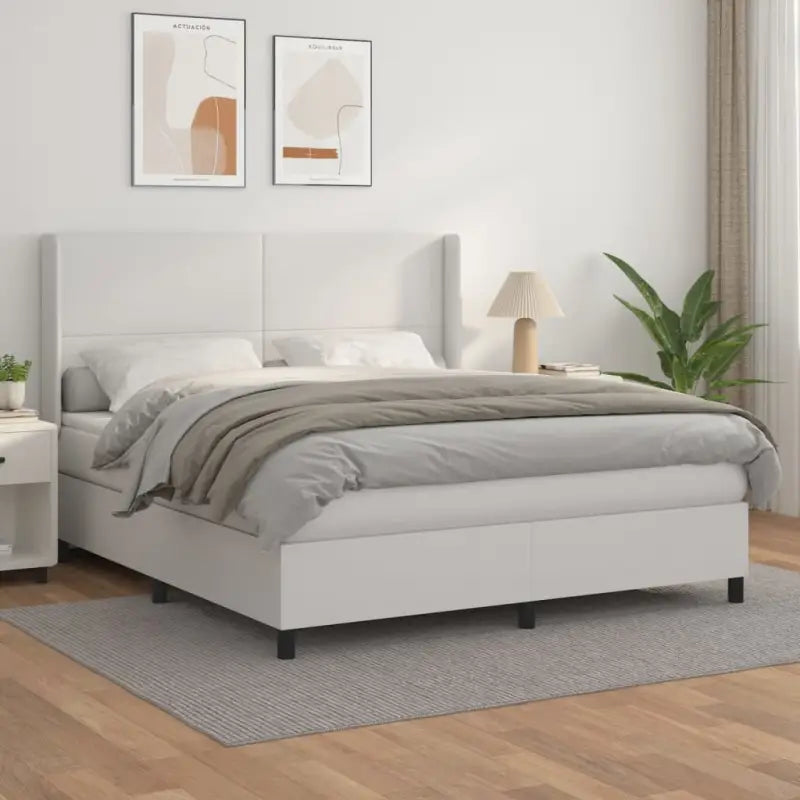 Boxspringbed met hoogwaardig kunstleer en wit materiaal voor rustslaap - Wit / 160 x 200 cm / Effen ontwerp - Bedden &