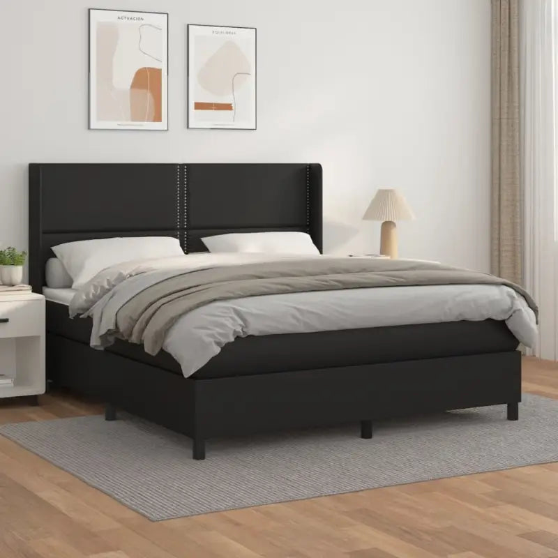 Boxspringbed met hoogwaardig kunstleer en wit materiaal voor rustslaap - Zwart / 160 x 200 cm / Effen met spijkers