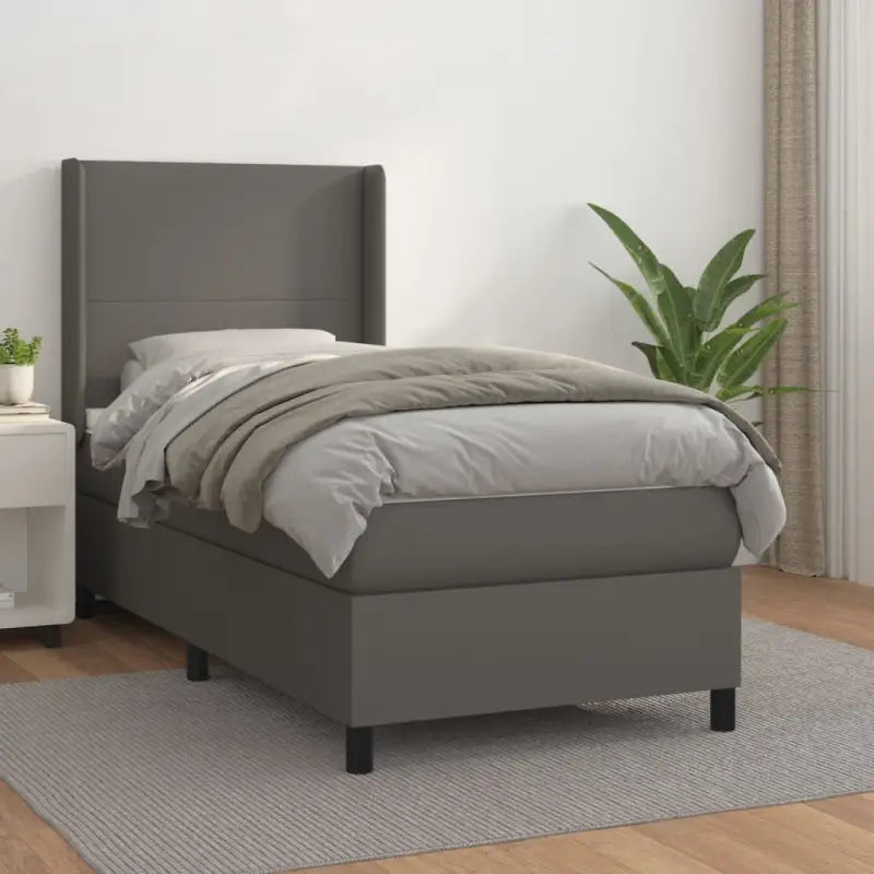 Boxspringbed met hoogwaardig kunstleer en wit materiaal voor rustslaap - Grijs / 90 x 190 cm / Effen ontwerp - Bedden &