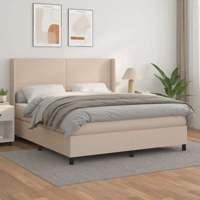 Boxspringbed met hoogwaardig kunstleer en wit materiaal voor rustslaap - Cappuccino / 180 x 200 cm / Effen ontwerp