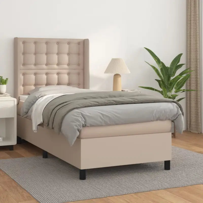 Boxspringbed met hoogwaardig kunstleer en wit materiaal voor rustslaap - Cappuccino / 100 x 200 cm / knoppwn - Bedden &