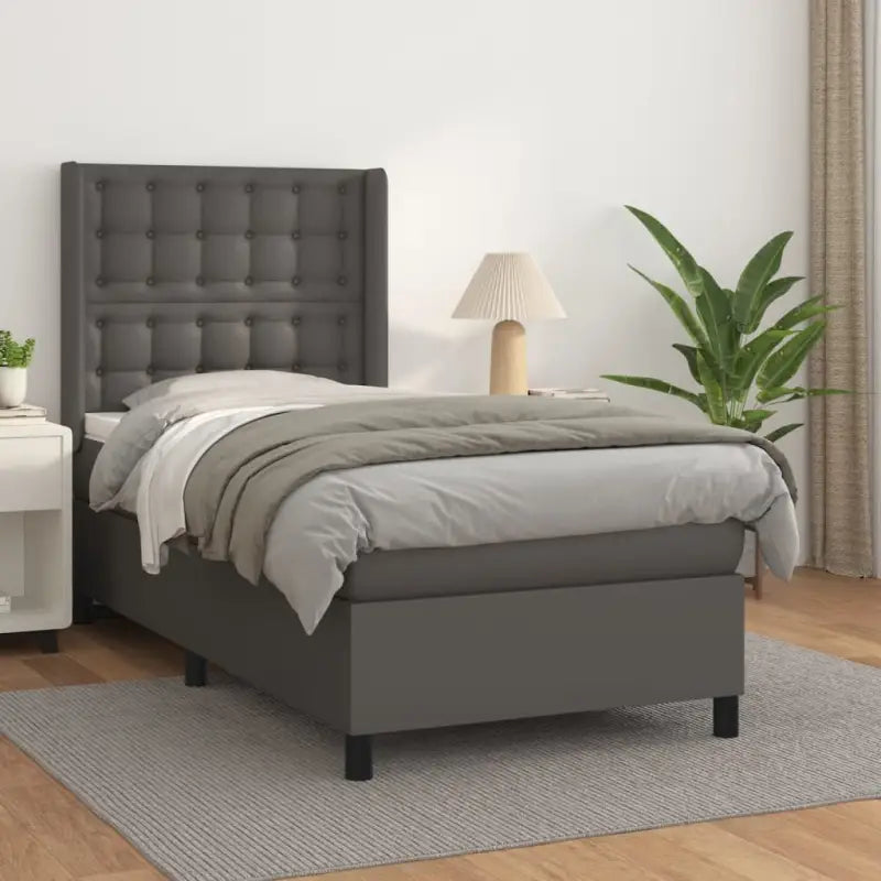 Boxspringbed met hoogwaardig kunstleer en wit materiaal voor rustslaap - Grijs / 90 x 200 cm / knoppwn - Bedden &