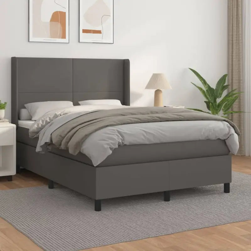 Boxspringbed met hoogwaardig kunstleer en wit materiaal voor rustslaap - Grijs / 140 x 190 cm / Effen ontwerp - Bedden