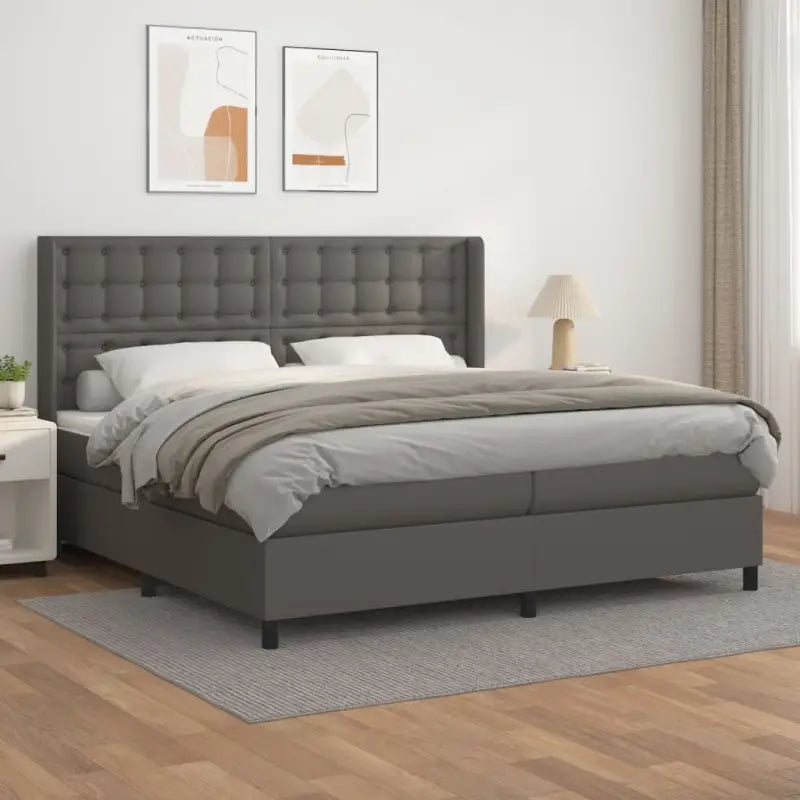 Boxspringbed met hoogwaardig kunstleer en wit materiaal voor rustslaap - Grijs / 200 x 200 cm / knoppwn - Bedden &