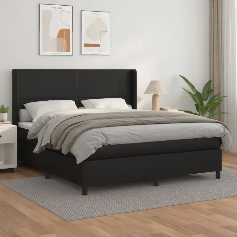Boxspringbed met hoogwaardig kunstleer en wit materiaal voor rustslaap - Zwart / 180 x 200 cm / Effen ontwerp - Bedden