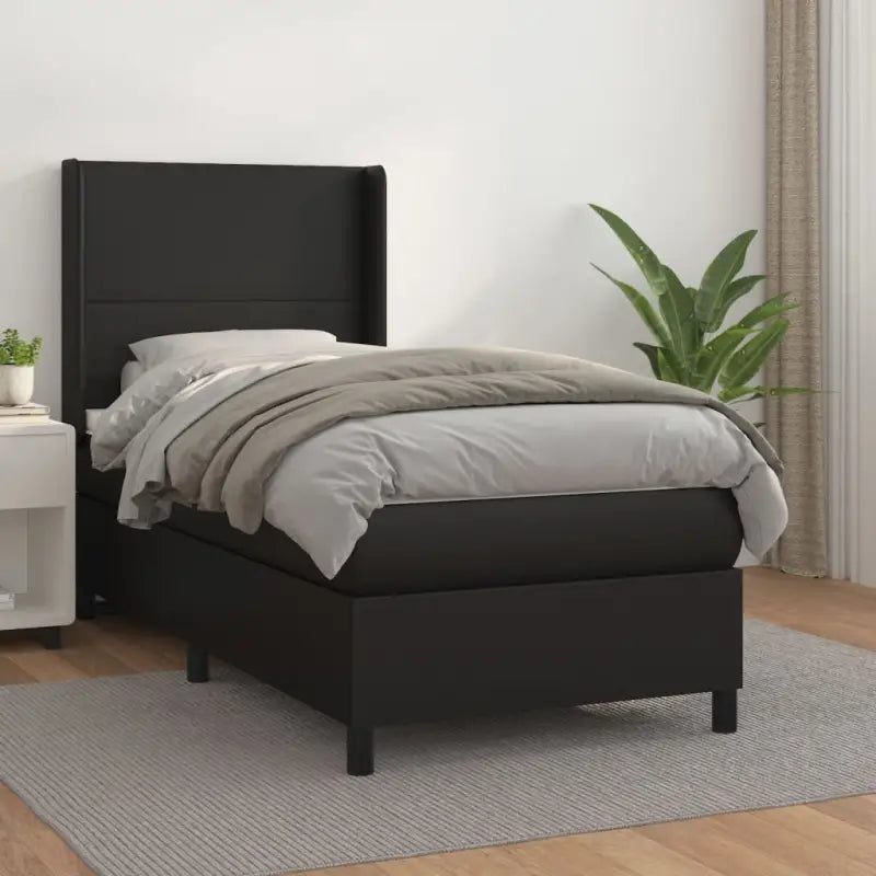 Boxspringbed met hoogwaardig kunstleer en wit materiaal voor rustslaap - Zwart / 80 x 200 cm / Effen ontwerp - Bedden &