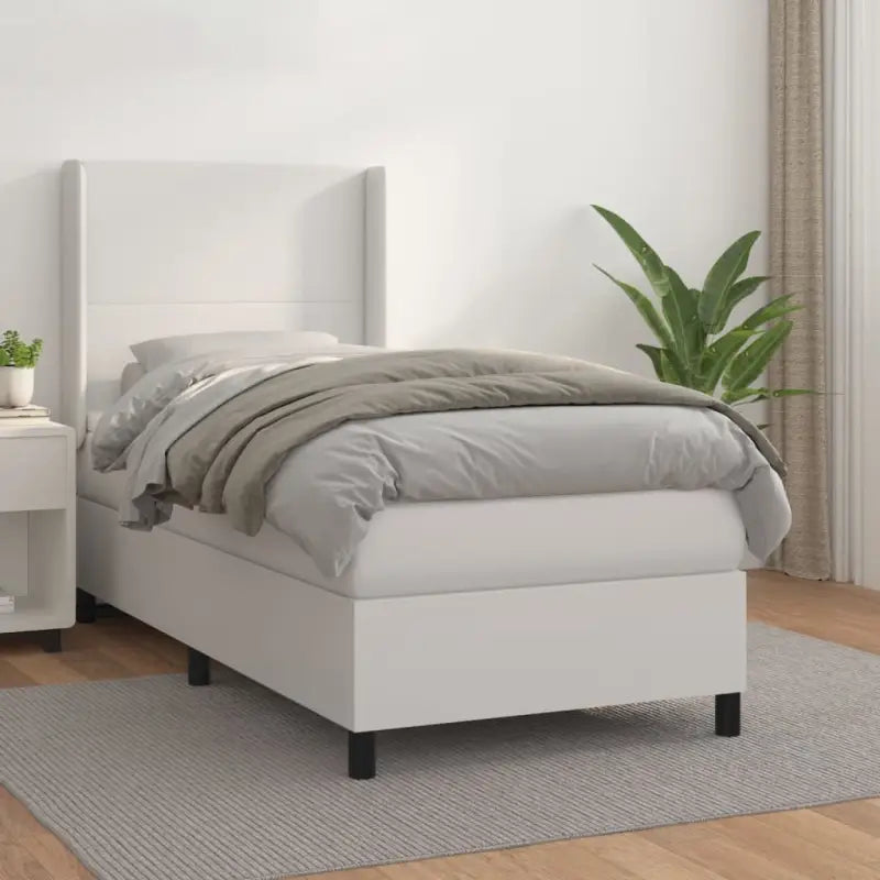 Boxspringbed met hoogwaardig kunstleer en wit materiaal voor rustslaap - Wit / 90 x 200 cm / Effen ontwerp - Bedden &