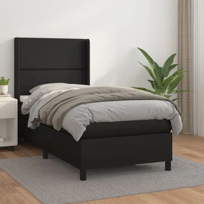 Boxspringbed met hoogwaardig kunstleer en wit materiaal voor rustslaap - Zwart / 80 x 200 cm / Effen met spijkers