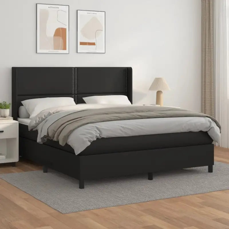 Boxspringbed met hoogwaardig kunstleer en wit materiaal voor rustslaap - Zwart / 180 x 200 cm / Effen met spijkers