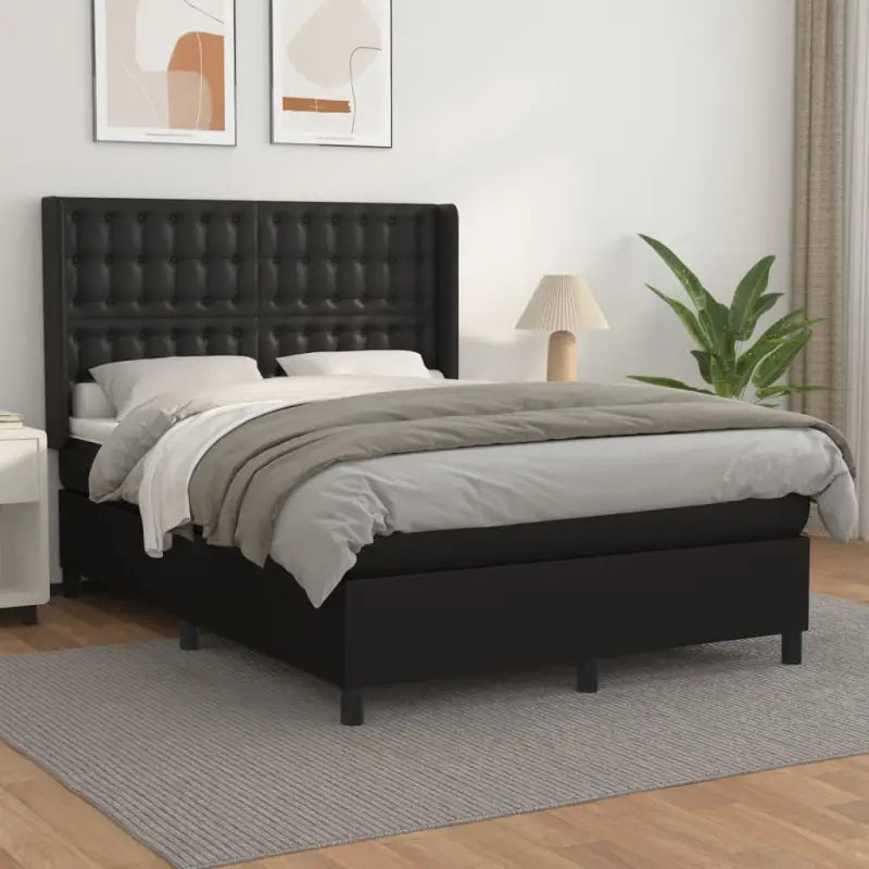 Boxspringbed met hoogwaardig kunstleer en wit materiaal voor rustslaap - Zwart / 140 x 190 cm / knoppwn - Bedden &