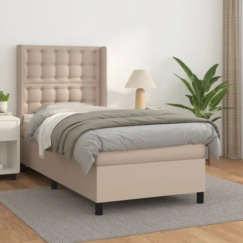Boxspringbed met hoogwaardig kunstleer en wit materiaal voor rustslaap - Cappuccino / 90 x 190 cm / knoppwn - Bedden &