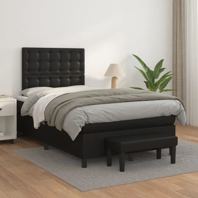 Boxspringbed met hoogwaardig kunstleer in grijs materiaal voor rustgevende nachten - Zwart / 120 x 200 cm / knoppwn