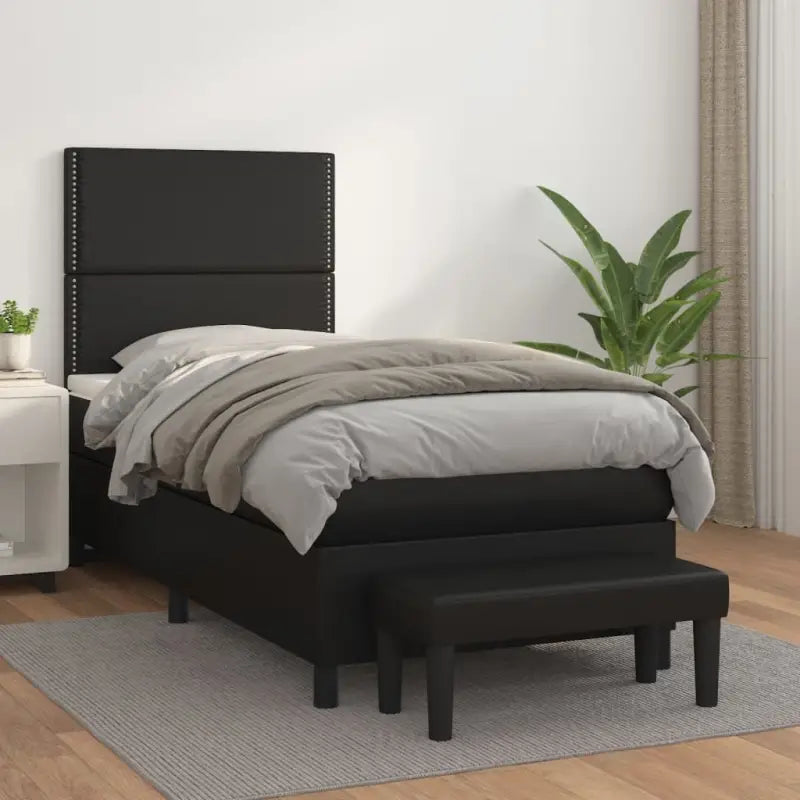 Boxspringbed met hoogwaardig kunstleer in grijs materiaal voor rustgevende nachten - Zwart / 100 x 200 cm / Effen