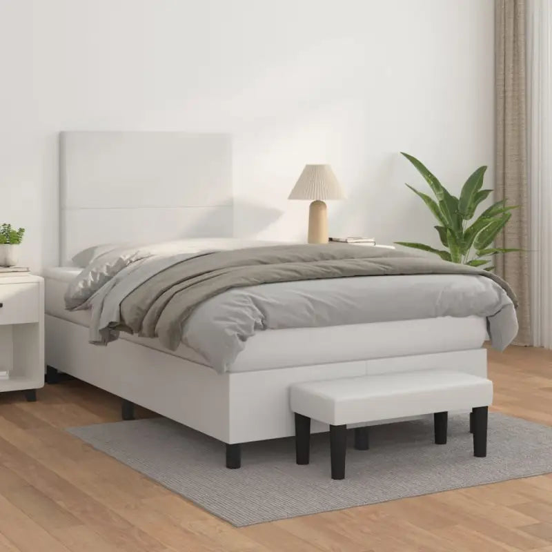 Boxspringbed met hoogwaardig kunstleer in grijs materiaal voor rustgevende nachten - Wit / 120 x 200 cm / Effen ontwerp