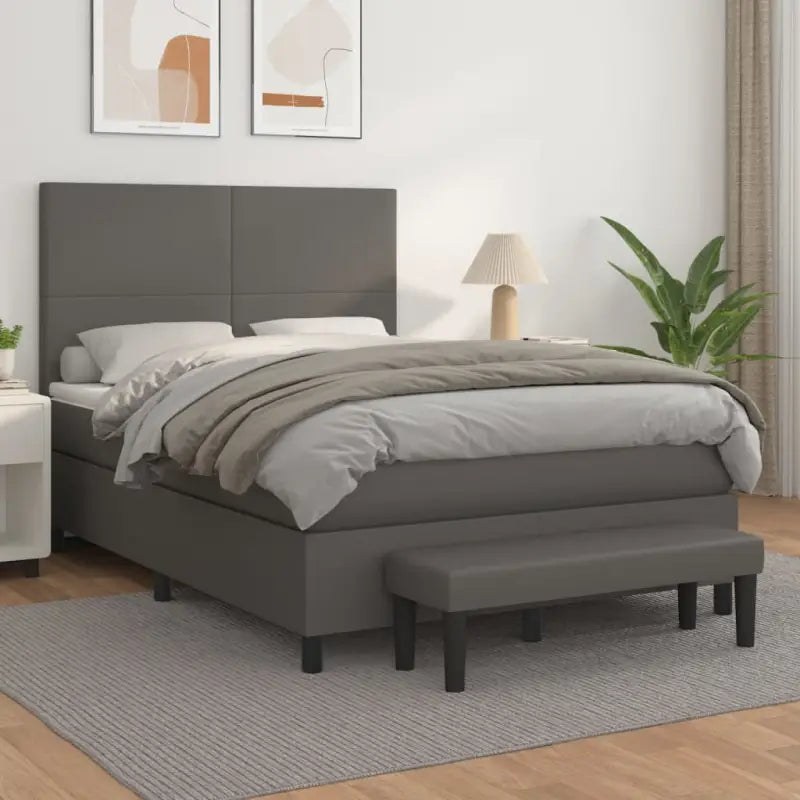 Boxspringbed met hoogwaardig kunstleer in grijs materiaal voor rustgevende nachten - Grijs / 140 x 190 cm / Effen